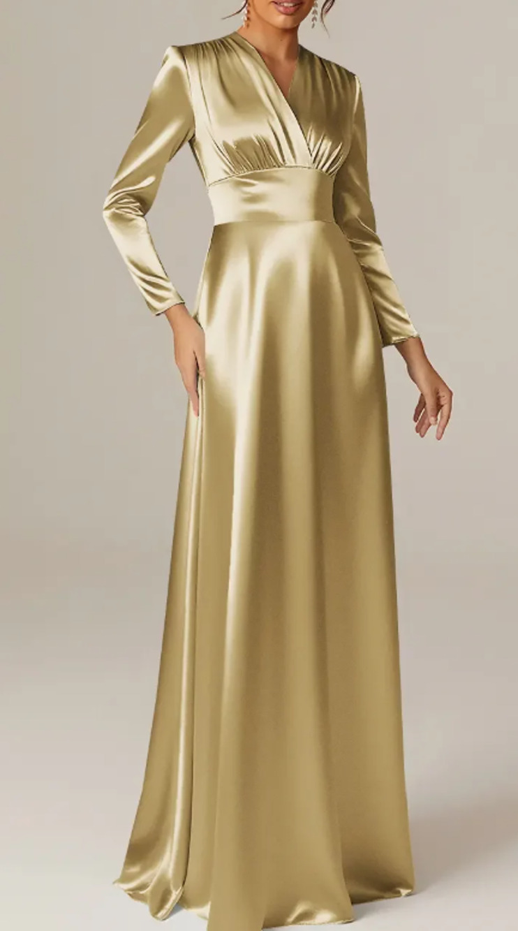 AW BRIDAL SZ 4 S light gold crystal satin April formal Aline maxi dress NEW B59